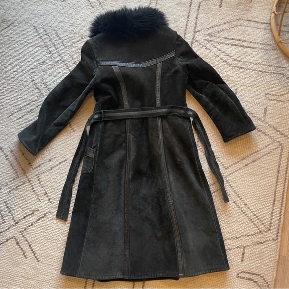 Shearling 1970s penny lane coat black suede M - Picture 2 of 5